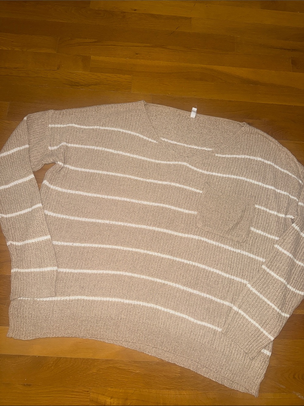 Wishlist Beige Striped Oversized Lightweight Scoop Neck Sweater